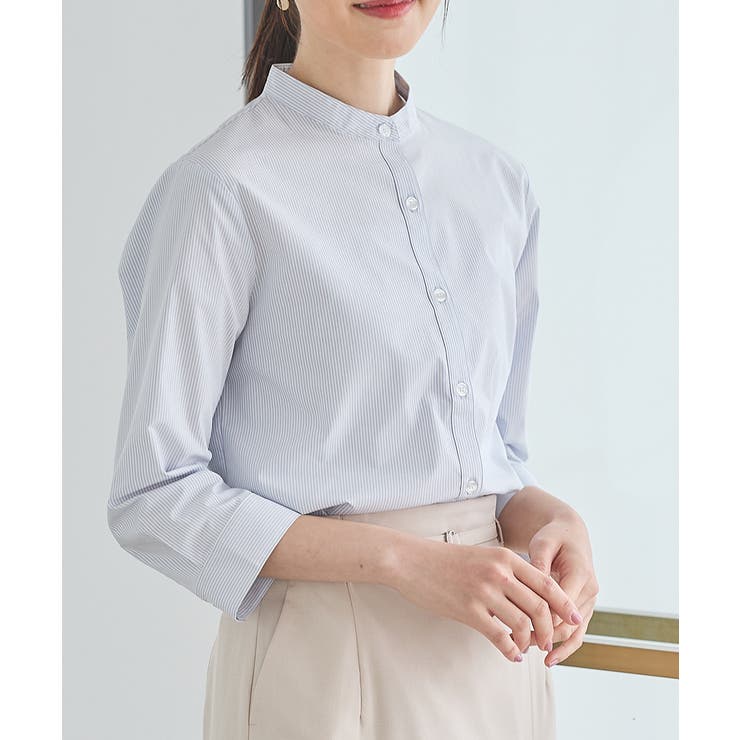 サックス×オフ | トップス シャツ マオカラーシャツ | Honeys