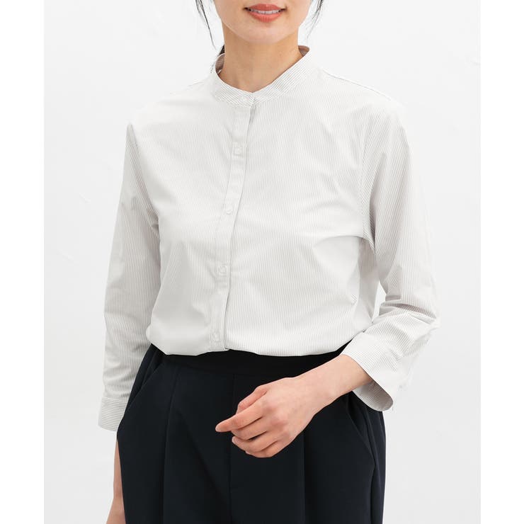 オフストライプ細 | トップス シャツ マオカラーシャツ | Honeys