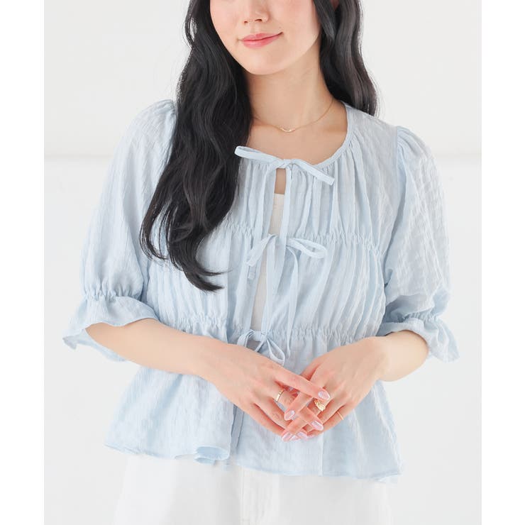 サックス | トップス ブラウス リボン付き | Honeys