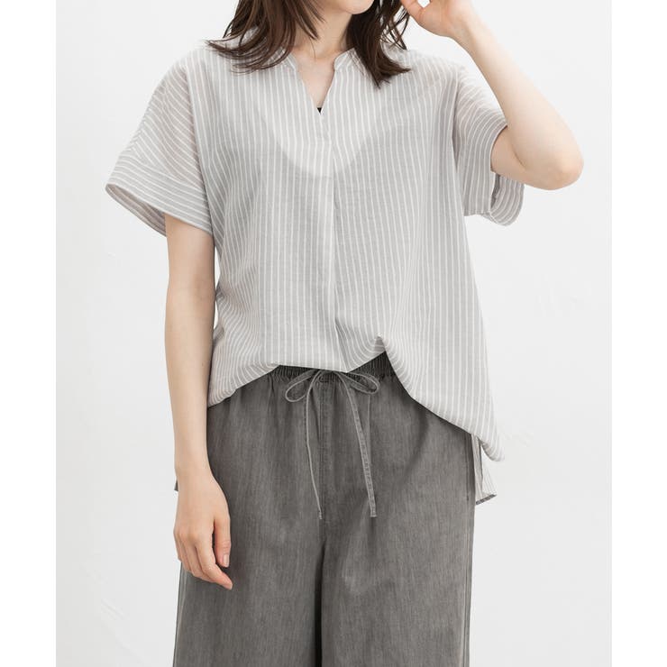 グレーストライプ | トップス ブラウス 半袖 | Honeys