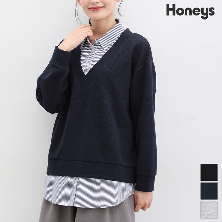 トップス シャツ 重ね着風[品番：HNSW0008116]｜Honeys（ハニーズ）の