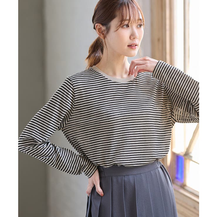 ベージュ×クロ | トップス カットソー 長袖 | Honeys