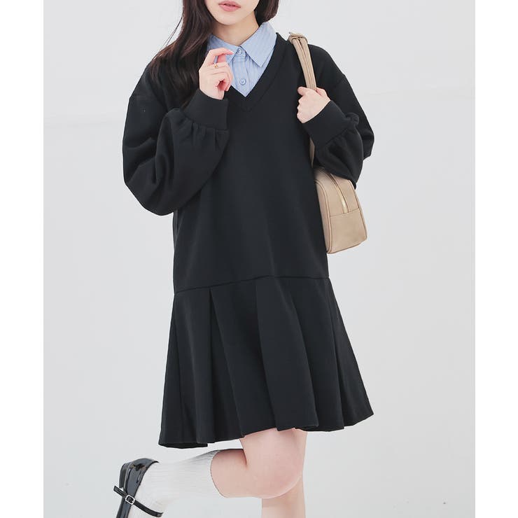 ブラック | ワンピース 長袖 ミニ丈 | Honeys