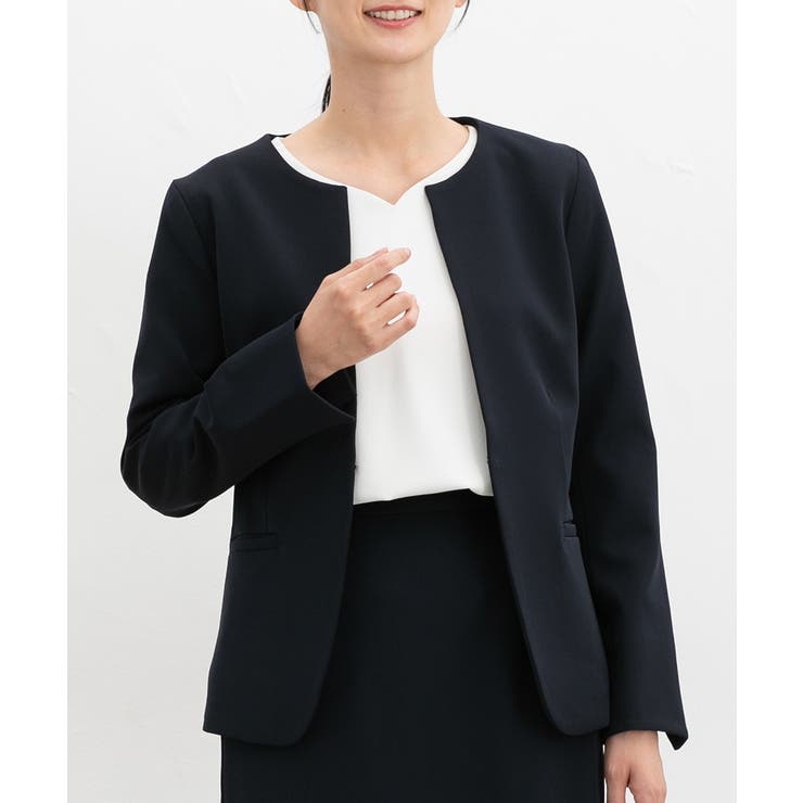 ネイビー | アウター ジャケット カラーレスジャケット | Honeys