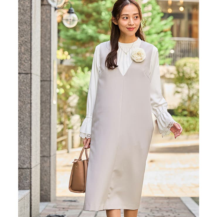 グレージュ | ワンピース ジャンスカ ノースリーブ | Honeys
