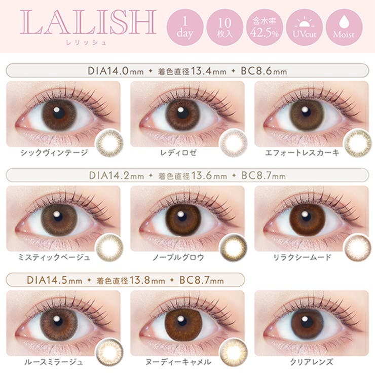 カラコン レリッシュ 【1箱10枚入】 度あり 度なし 14.0mm 14.2mm 14.5mm わかな ナチュラル1dayワンデー アイレ コンタクト UVカット