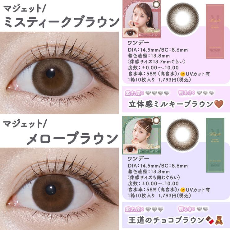 カラコン マジェットワンデー【1箱10枚入】度あり 度なし 14.5mm 三上悠亜 Majette 1day みかみ ゆあ 低含水 カラー コンタクト