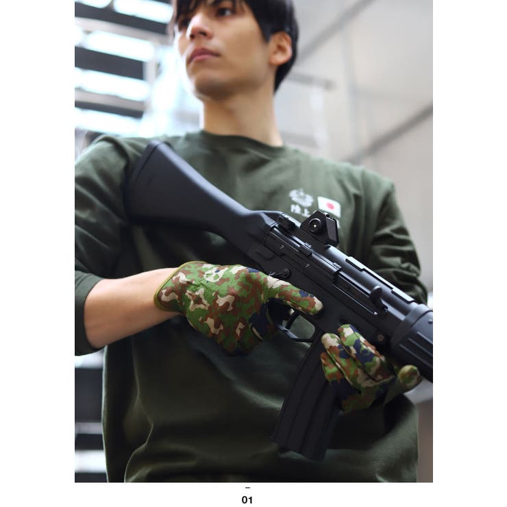 陸自迷彩柄(防衛省自衛隊グッズ)の手袋(PX品)モデル着用画像