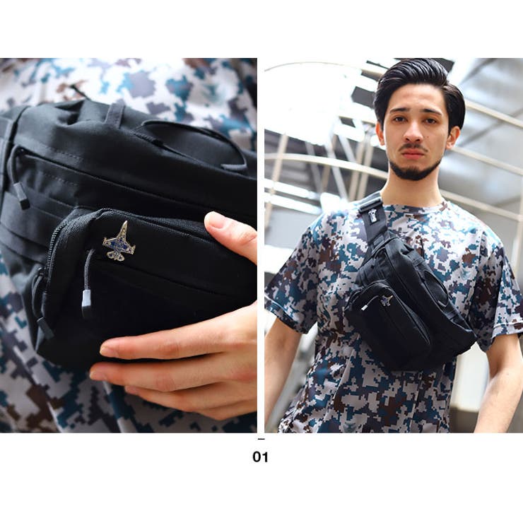 F2戦闘機(防衛省航空自衛隊グッズ)のピンバッチ(ピンバッジ/PX品）モデル着用画像