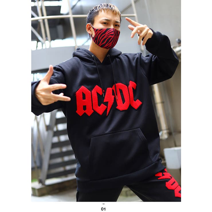 P.O.S - ACDC Print Washed Hoodie パーカー柄デザインプリント - トップス