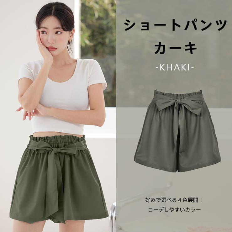 ニットショートパンツ - ライトカーキグリーン - レディース