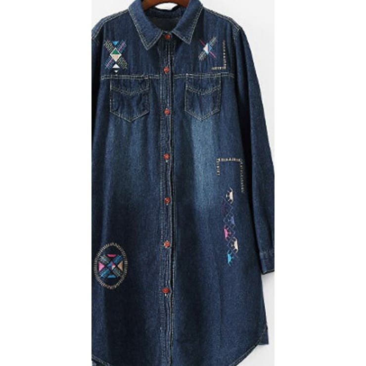 可愛い刺繍入り ヴィンテージデニム加工 ロング丈デニムシャツワンピース 品番 Aikw Ica アイカ のレディースファッション通販 Shoplist ショップリスト
