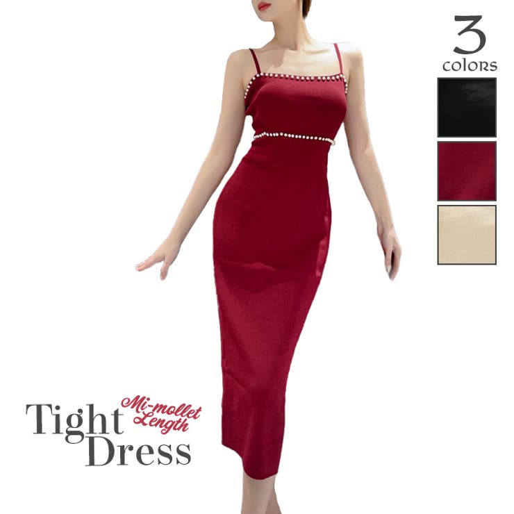 ワインレッド | フェイクパール付き ノースリーブ リブニット | ica