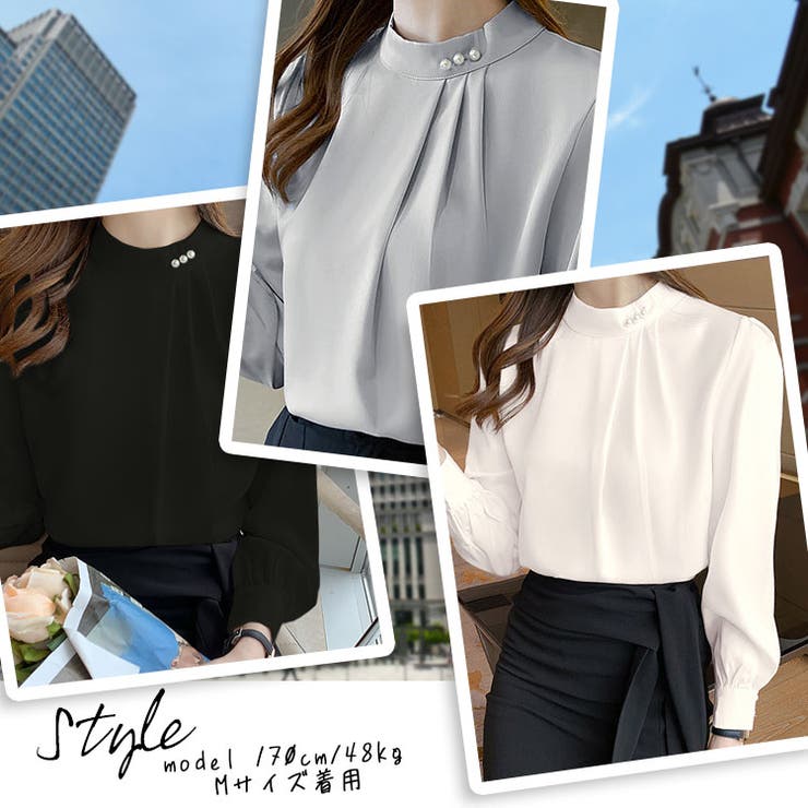 フェイクパール付き サテン ブラウス | ica | 詳細画像10 