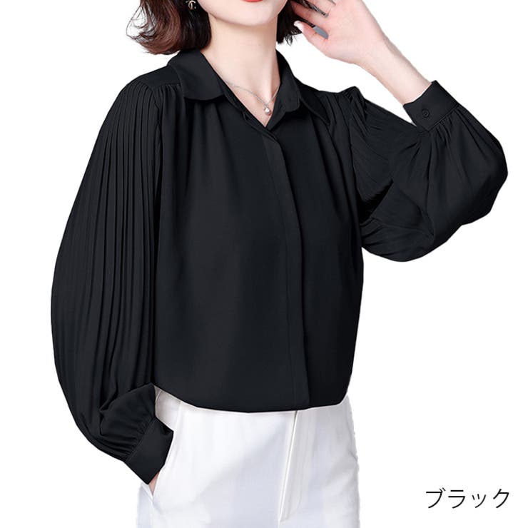 ゆったり プリーツ袖 薄手 シフォン 前開き 長袖 シャツブラウス シフォンブラウス 透け感 涼しい オフィス カジュアル ボリューム袖 きれいめ 可愛い OL 通勤 40代 50代 大きいサイズ 春 夏 夏服 レディース