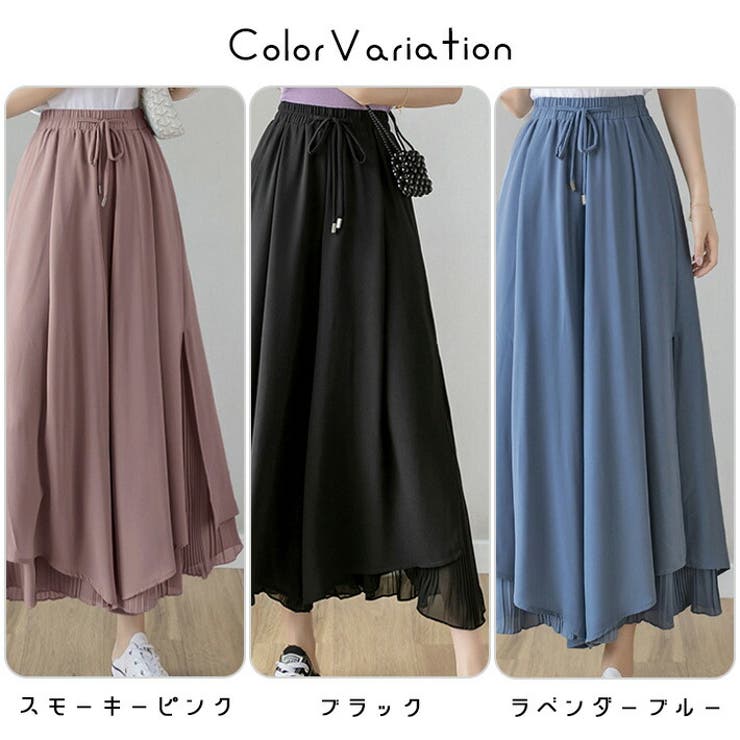 ふんわり薄手シフォンレイヤードデザイン八分丈プリーツワイドパンツスカンツフレアパンツシフォンパンツガウチョパンツスカーチョ九分丈ロング丈きれいめゆったり涼しい春夏夏レディース