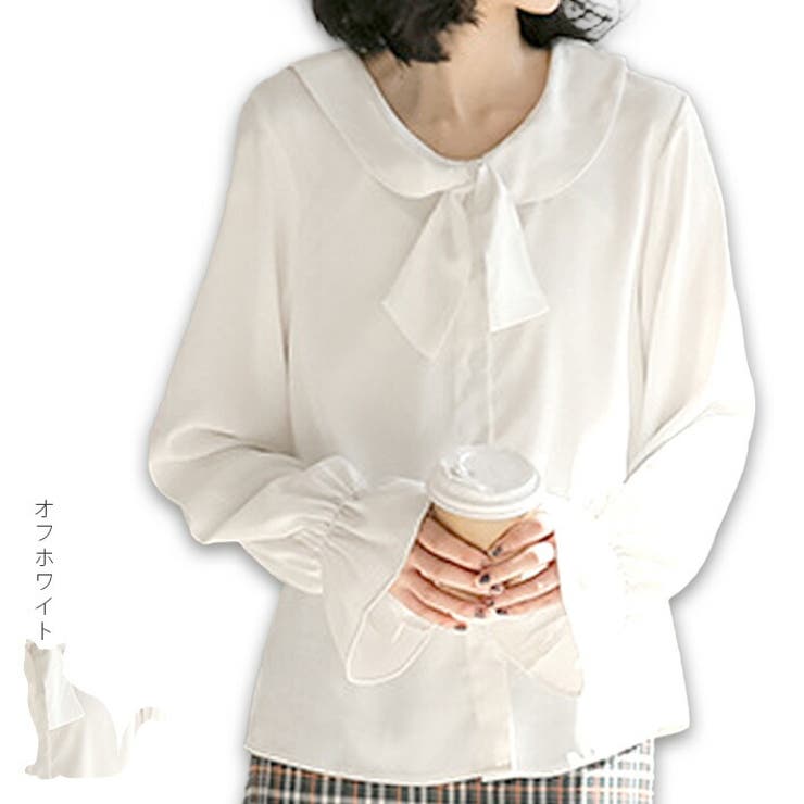 ふんわり 薄手 シフォン ボリューム袖 長袖 ボウタイ リボンブラウス シフォンブラウス ボウタイブラウス シャツブラウス オフィス フォーマル きれいめ おしゃれ フェミニン カジュアル 無地 春 夏 レディース