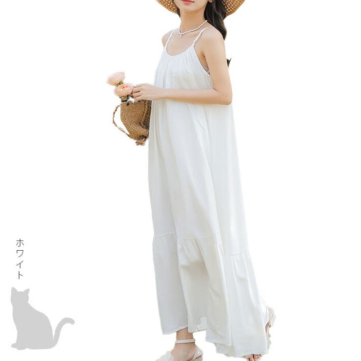薄手 涼しい 冷感 レーヨン混 ふんわり ボリューム ギャザー ロング丈 Aライン キャミワンピース リゾートワンピース ギャザーワンピース ロングワンピース サマードレス 海水浴 海 大きいサイズ 夏 レディース
