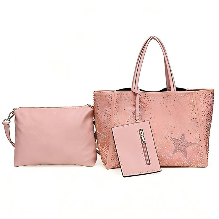 ピンク | 新色追加♪【80801】星柄ラインストーントートバッグ【idadi】 | idadi