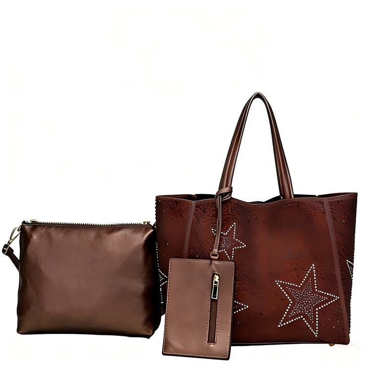 ショコラブラウン | 新色追加♪【80801】星柄ラインストーントートバッグ【idadi】 | idadi