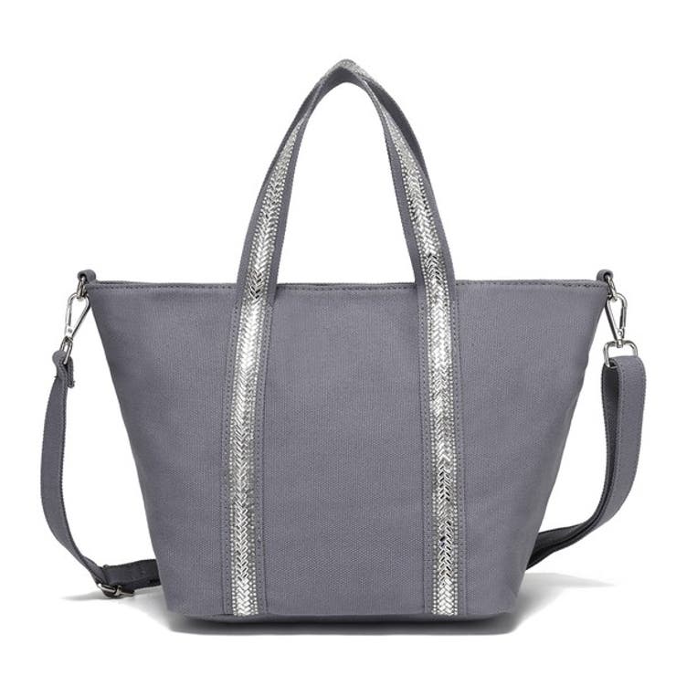 グレー | 【AM516】2wayラインストーンテープ キャンバストートバッグ ショルダーバ… | idadi