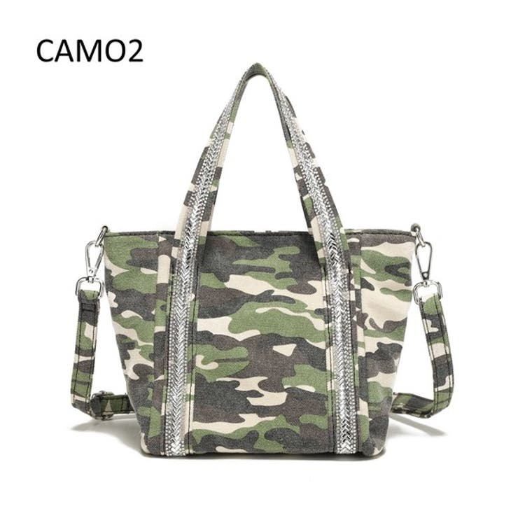 カモ02 | 【AM516】2wayラインストーンテープ キャンバストートバッグ ショルダーバ… | idadi