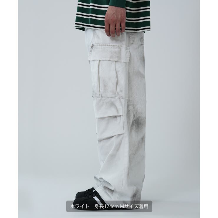 ホワイト カーゴパンツ ペイント加工 20556-m-01-pl.jpg