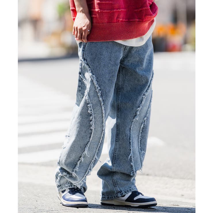 ブルー | デニムパンツ メンズ フリンジデザイン | improves