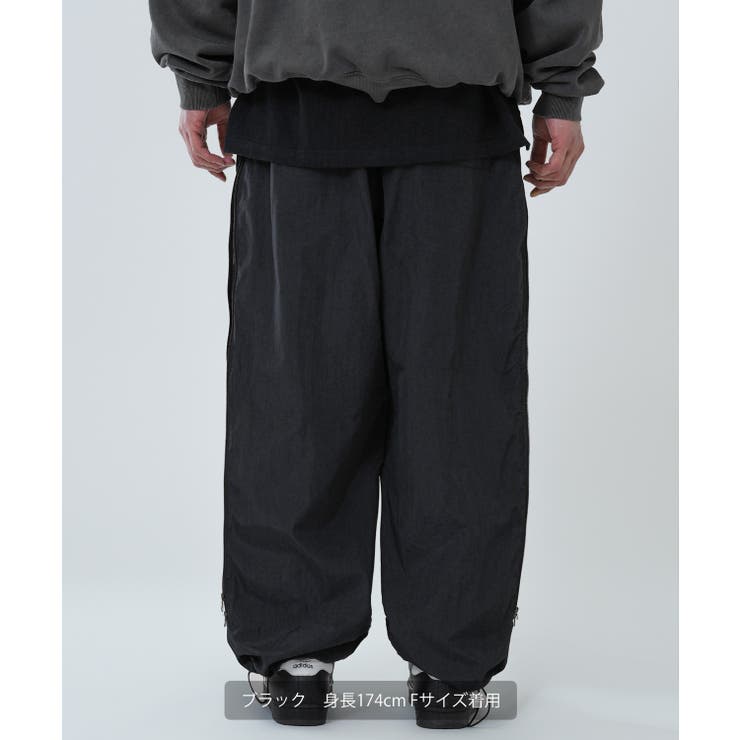 メンズサイドジッパースリーストライプワイドレッグロングパンツ ZIGZAG STRIPE WIDE-LEG TROUSERS ジグザグストライプワイド