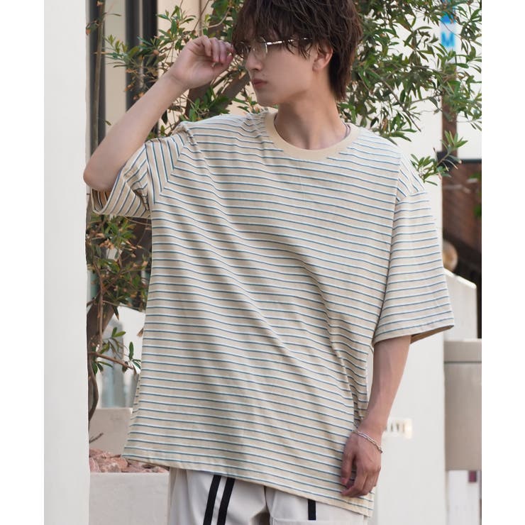 ベージュ | 半袖Tシャツ メンズ ボーダー柄 | improves