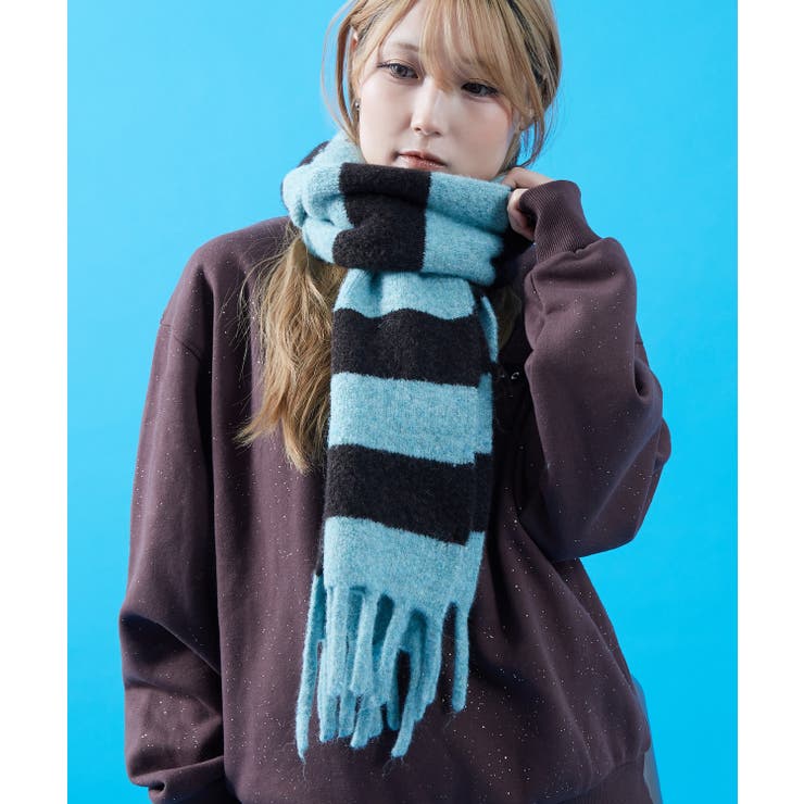 ブルー | ボーダー マフラー ストール | improves
