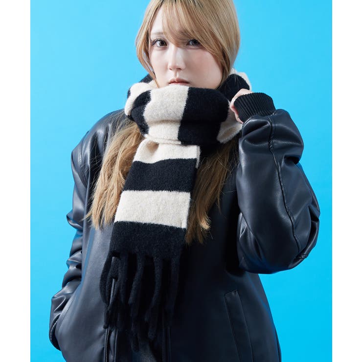 ブラック | ボーダー マフラー ストール | improves
