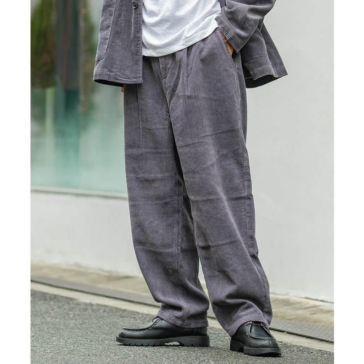 【キャピタル】メンズ ワイドパンツ ネイビー✖️ブラウン 厚手 しっかり生地 ワイドパンツ メンズ ゆったり[品番：HMLM0000589]｜GENELESS