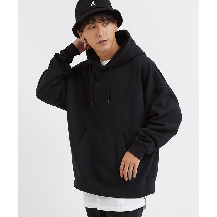 boohoo MAN★長袖 オーバーサイズ プルオーバー パーカー★黒★ プルオーバーパーカー メンズ パーカー 長袖パーカー 春物 parka