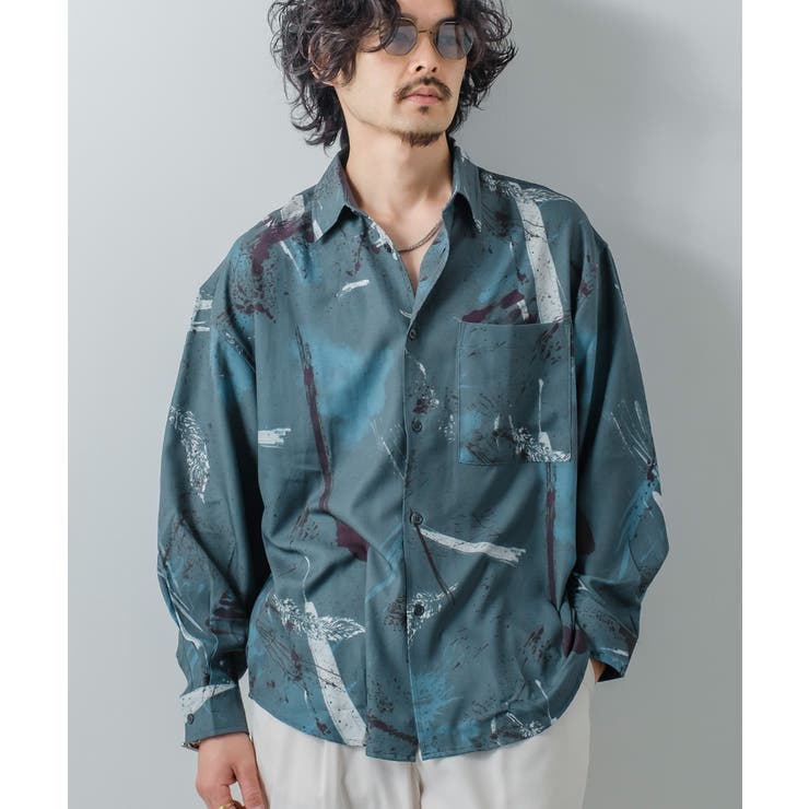 グラフィックレギュラーシャツ メンズ 長袖[品番：IP000005408