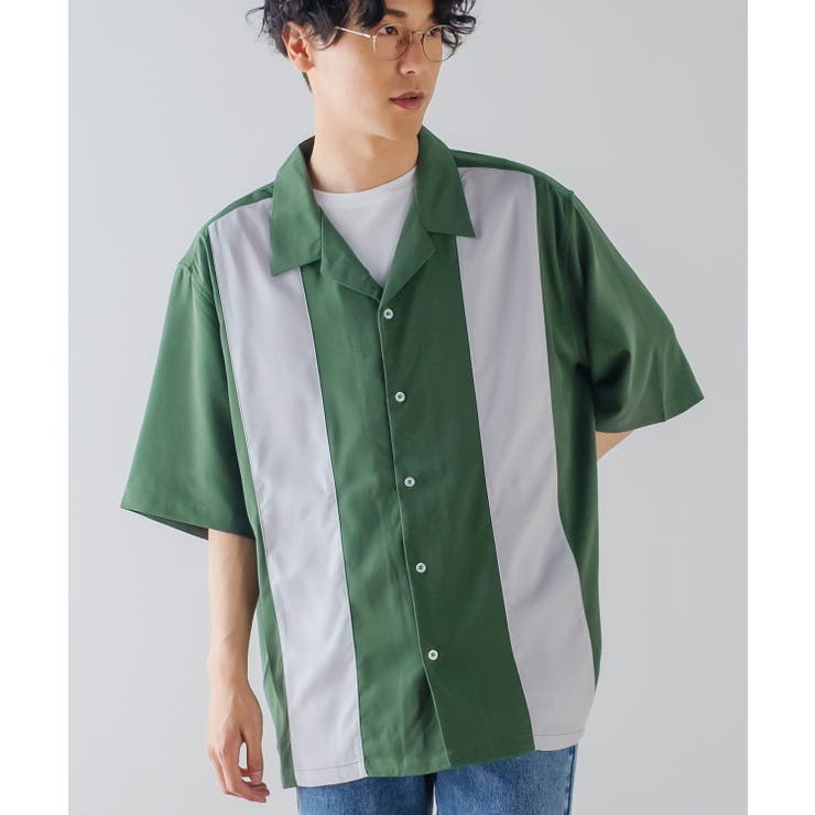 パネル切替 半袖 オープンカラーシャツ[品番：IP000005646]｜improves