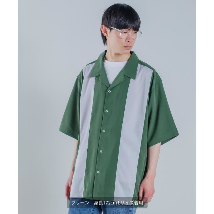 パネル切替 半袖 オープンカラーシャツ[品番：IP000005646]｜improves