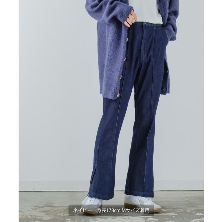 スラックス パンツ 「ELOOPS」サイドスリットナローフレアパンツ