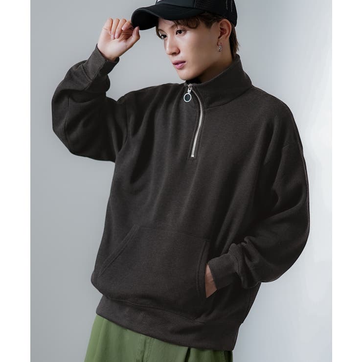 杢チャコール | トレーナー メンズ ハーフジップ | improves