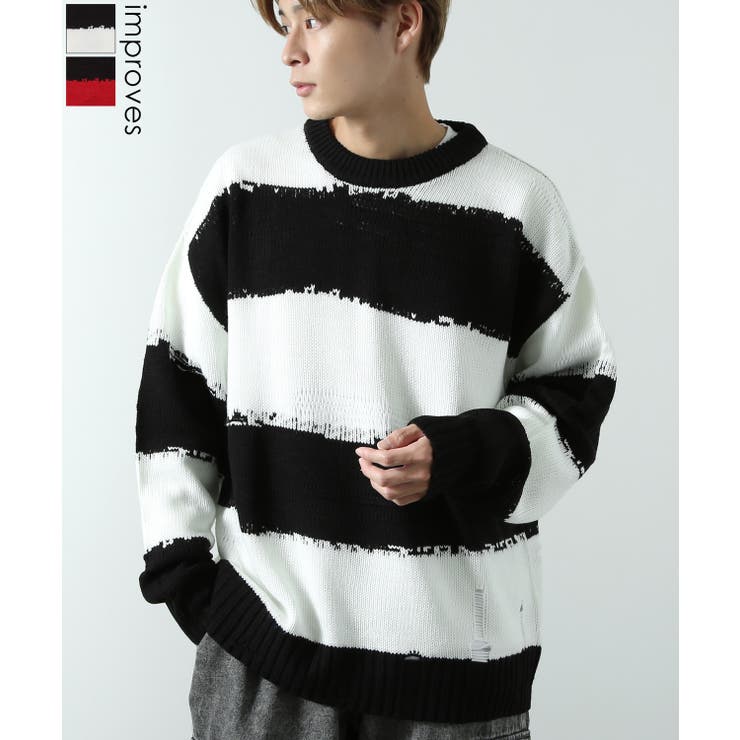 ダメージ ボーダー ニット[品番：IP000006329]｜improves（イン