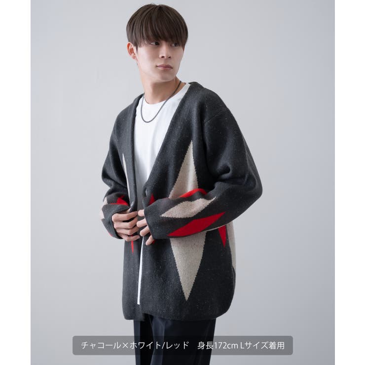 T/CBASIC KNIT SHIRT CARDIGANチャコール レッドセット T/CBASIC KNIT SHIRT CARDIGANチャコール レッドセット