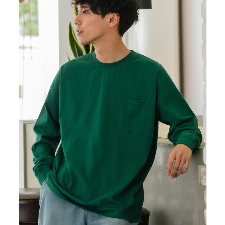 [TITICACA]ロンＴ カットソー長袖Tシャツ 緑色 シンプル LサイズOK