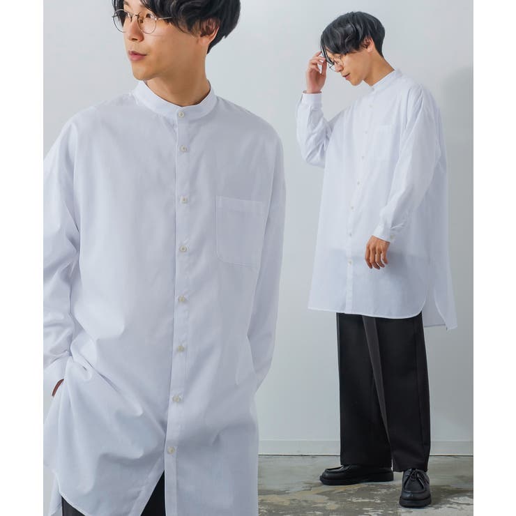 バンドカラー 超歓迎 ロング丈シャツ メンズ シャツ