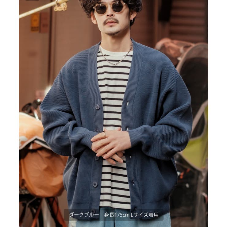 ダークブルー Vネック カーディガン 裾丸Vネックニットカーディガン レディース(M ネイビー): 東京