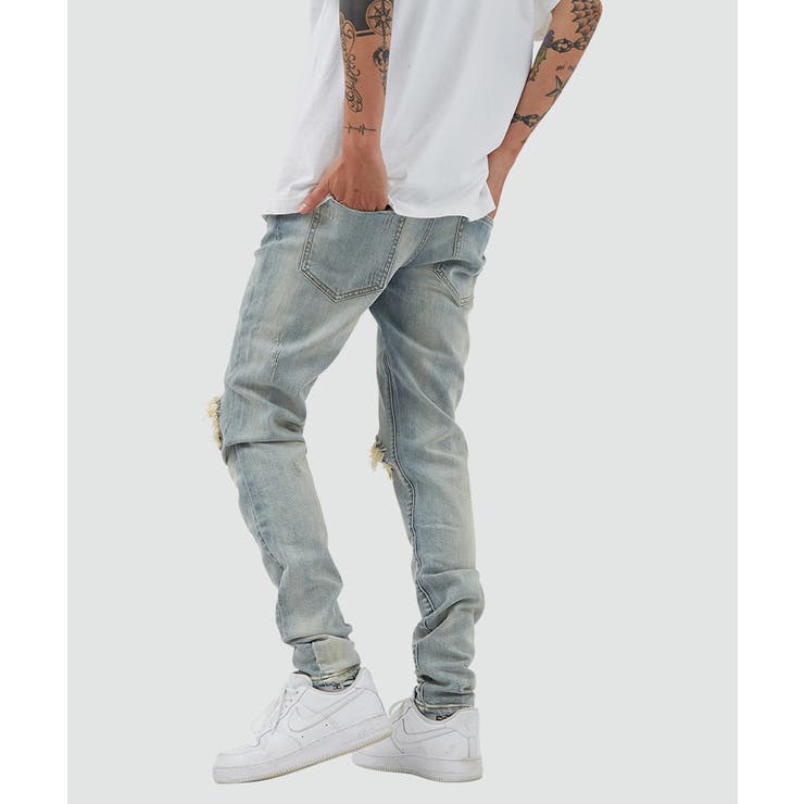 スキニーフィット ダメージ クラッシュ ブルーデニムパンツ メンズ 品番 Ip Improves インプローブス のメンズ ファッション通販 Shoplist ショップリスト