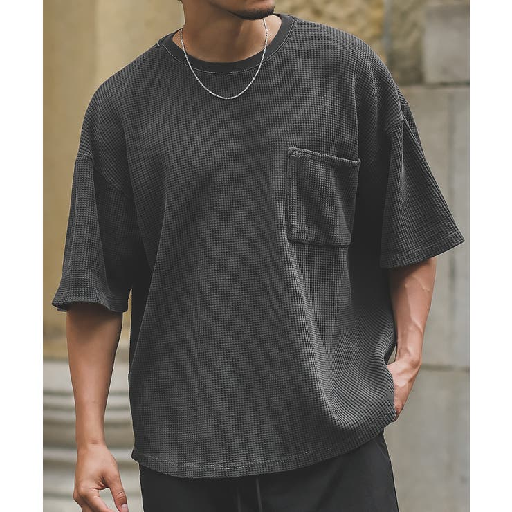 スターロゴ刺しゅう オーバーサイズ ワッフルTシャツ ストリート