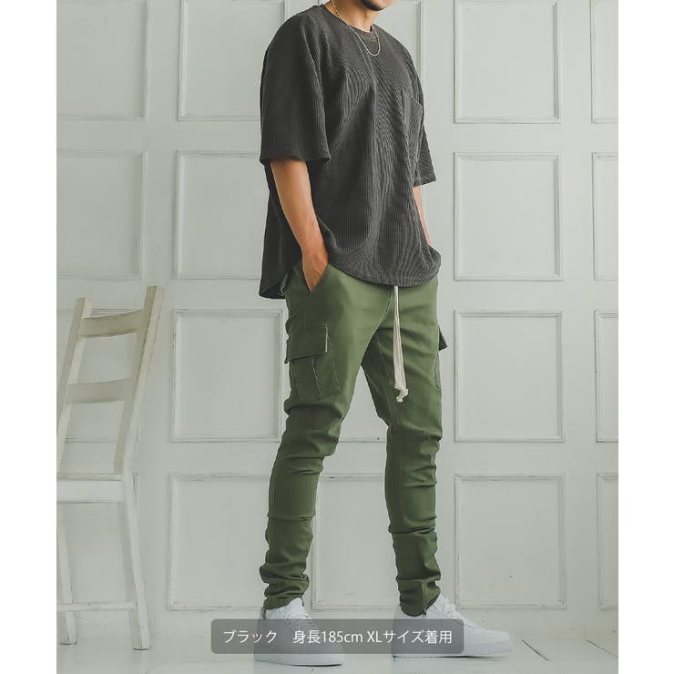 スターロゴ刺しゅう オーバーサイズ ワッフルTシャツ ストリート