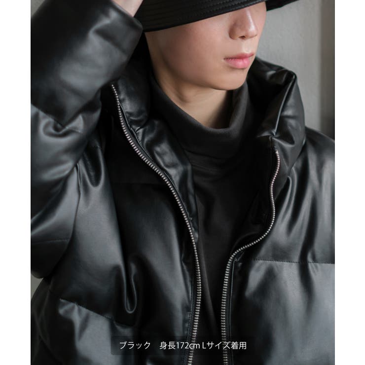 中綿スタンドレザーダウンジャケット メンズ コクーンシルエット[品番