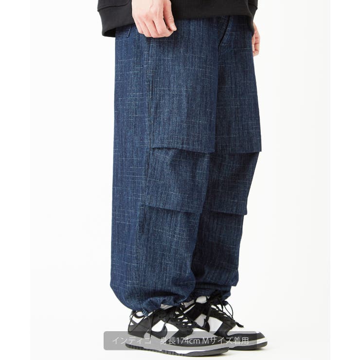 yuw ★ マルチウェイデニムパンツ Blue  L ウェイビーウォッシュワイドデニムパンツ | ファッション通販