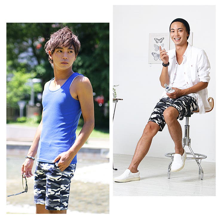 幸せなふたりに贈る結婚祝い ハーフパンツ メンズカモフラージュ柄 ショートパンツ[品番 ウェア